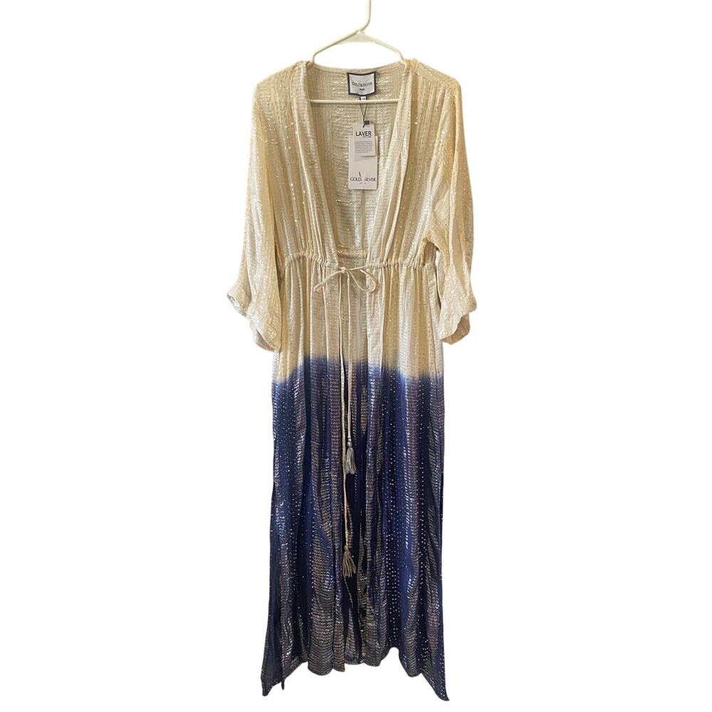 Gold & Silver Paris Beach Cover Up Kimono NWT One Size Shimmer Boho
